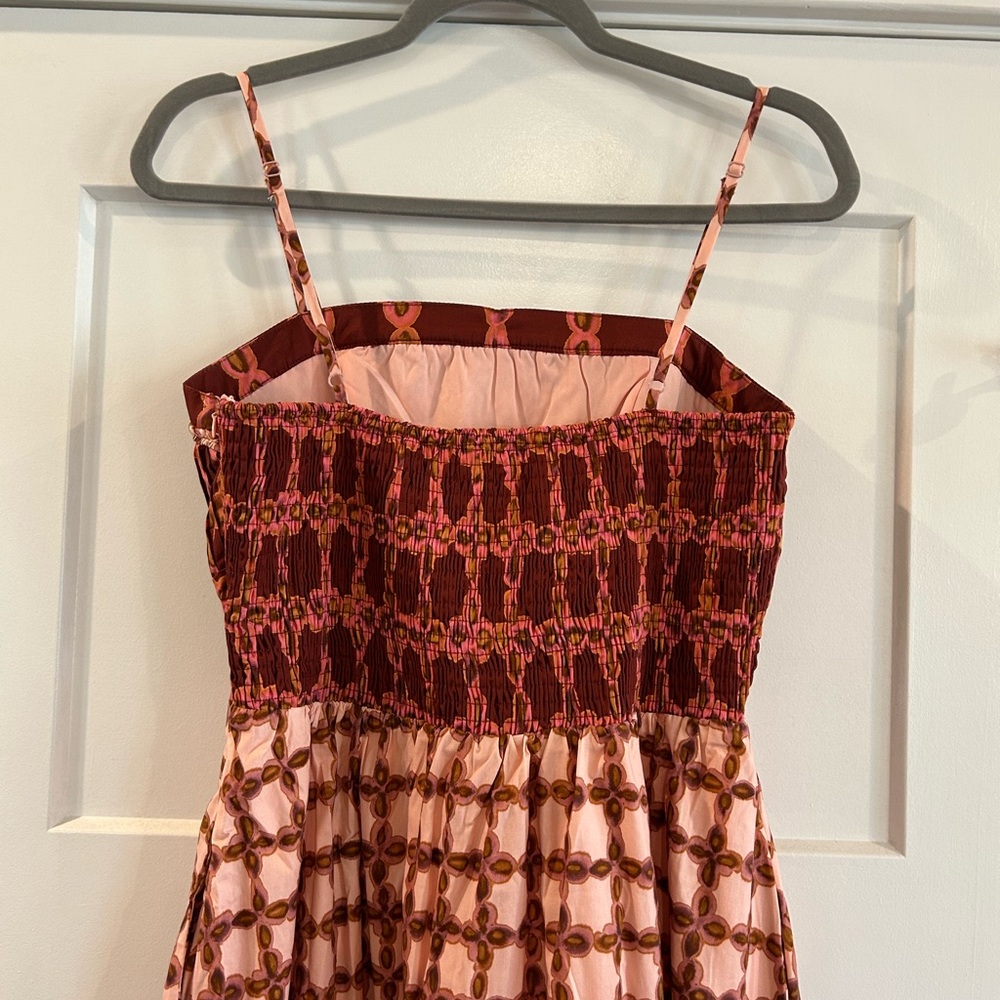 Smocked Bodice Pink Patterned Midi Dress from Red Dress - Picture 10 of 13